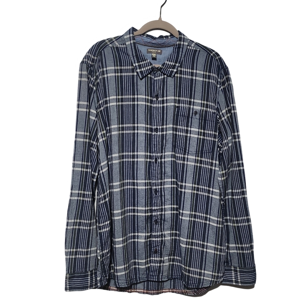 TOAD&CO Beckmen Shirt Mens XXL Blue Plaid Organic Cotton Long Sleeve Slim Fit